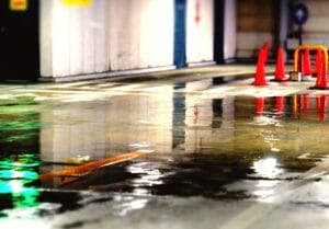 Water Reflection on the ground of parking lot