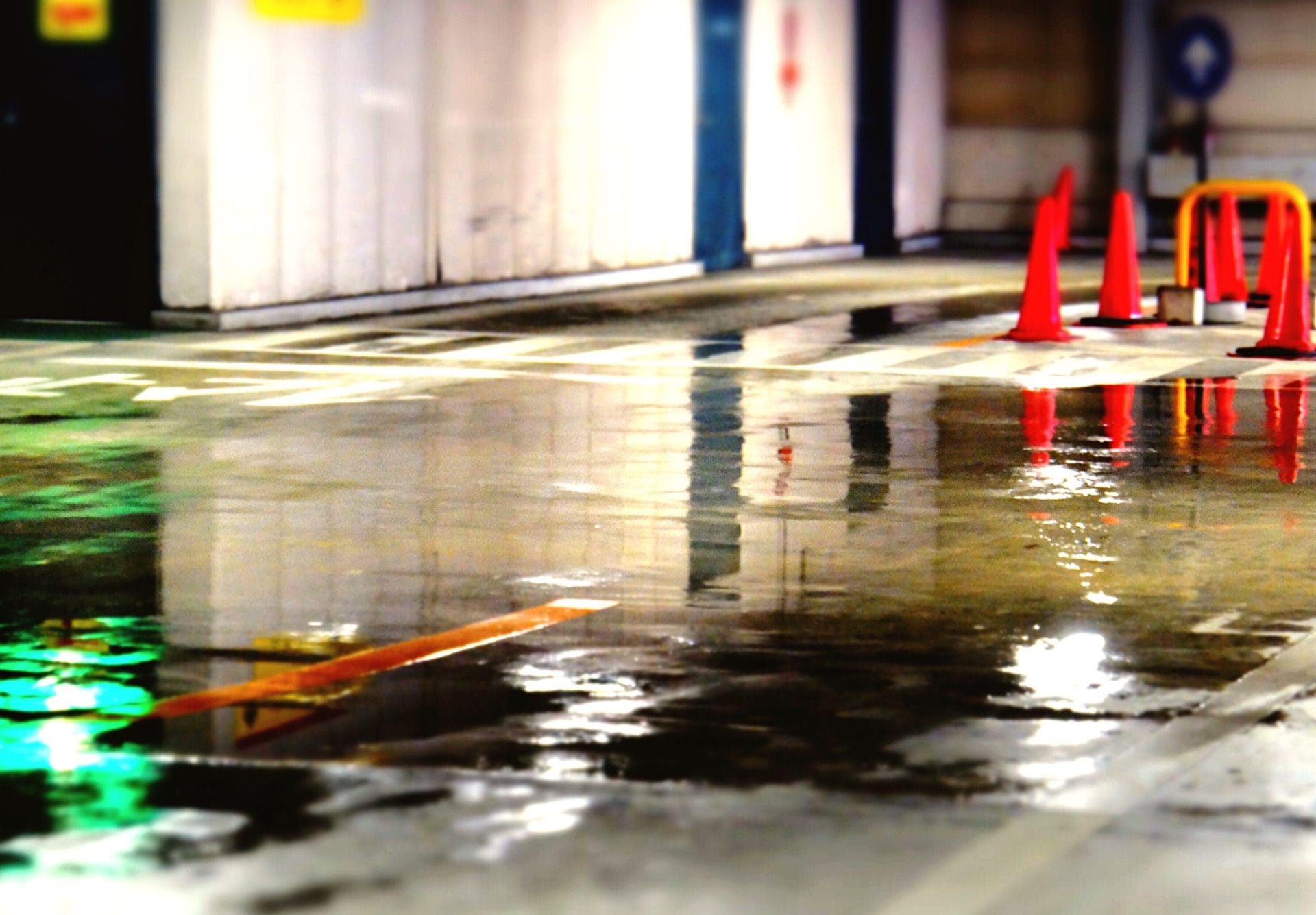 Water Reflection on the ground of parking lot