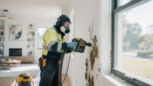 mold removal Walnut Creek - A professional technician in protective gear performing mold removal in Walnut Creek, using speci